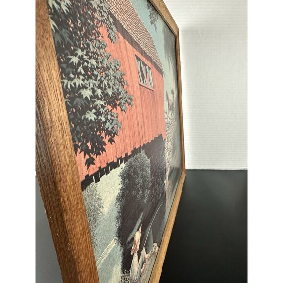 Vintage 1968 Paul Detlefsen “Covered Bridge” Litho In Wood Frame, 16x22” - Picture 5 of 8